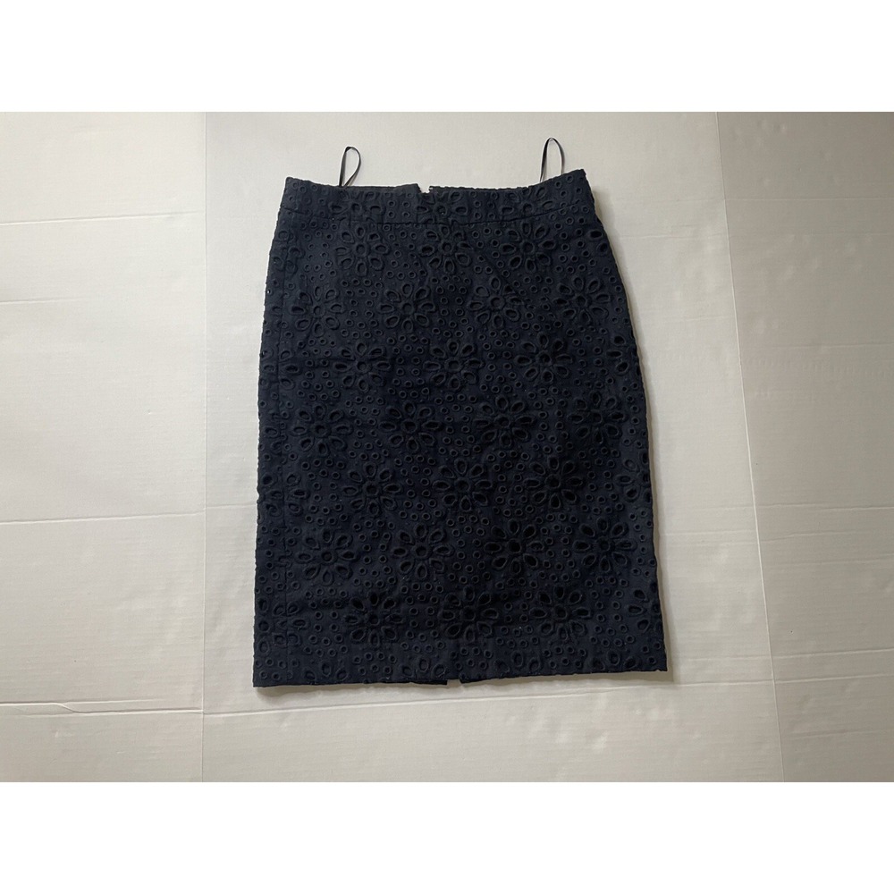 J Crew Womens Pencil Skirt Stretch Eyelet No 2 Navy Blue Career Size 0